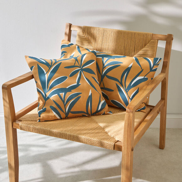 Housse de coussin imprim&eacute; feuillage (jaune)
