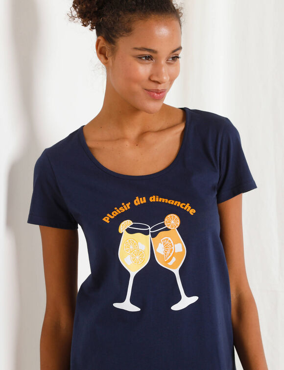 Chemise de nuit courte imprimée "cocktail" (marine)