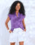 Blouse unie col mao en gaze de coton (paars)
