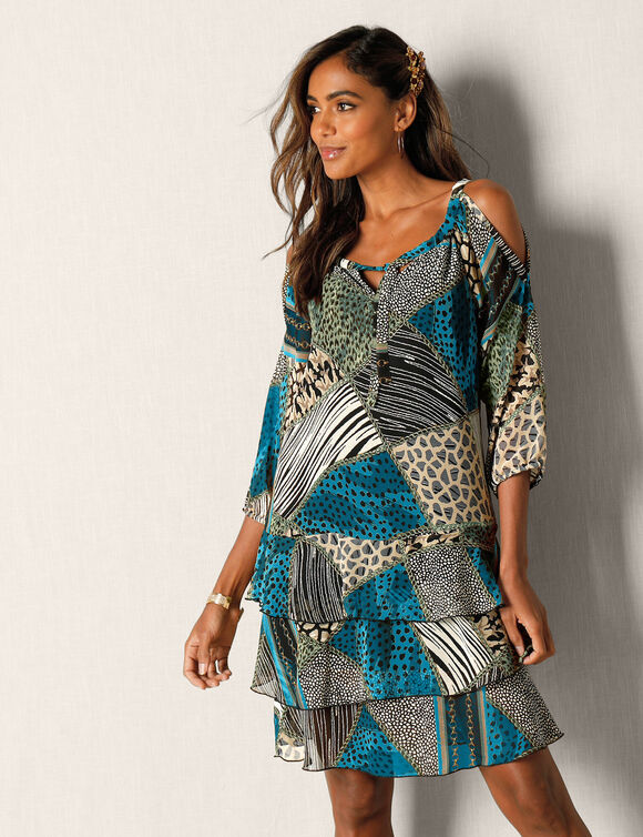 Robe en voile imprimée (noir / kaki)