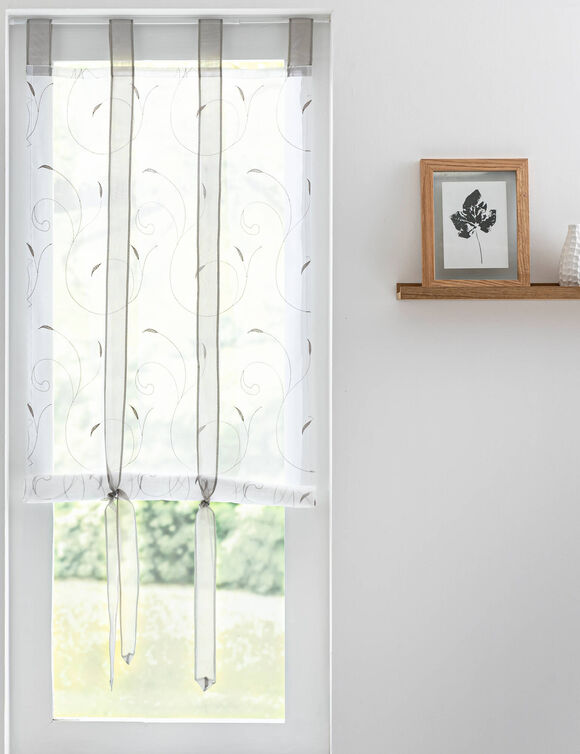 Store fine broderie feuilles (gris / blanc)