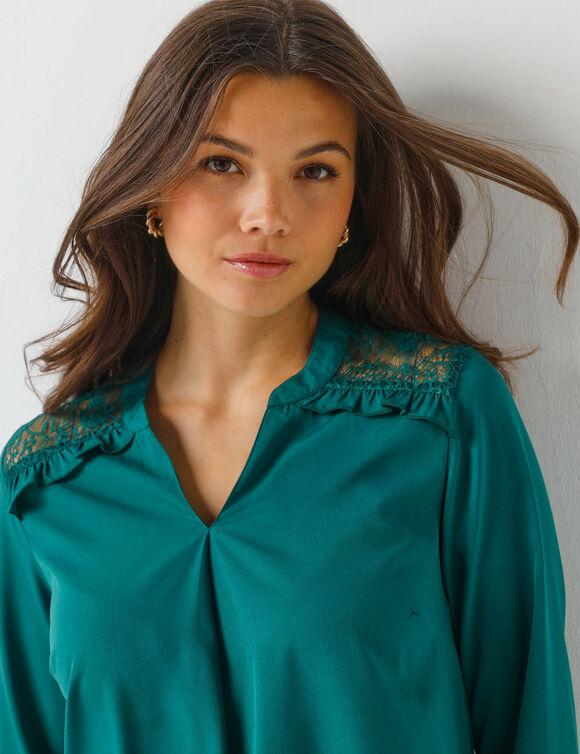 Tunique dentelle manches longues unie (vert sapin)