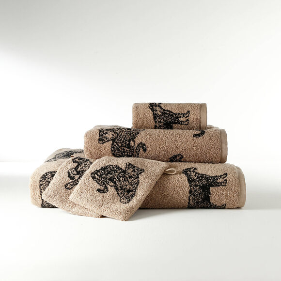 Collectie handdoeken in jacquard met luipaardmotief 450 g/m2 (beige / zwart)