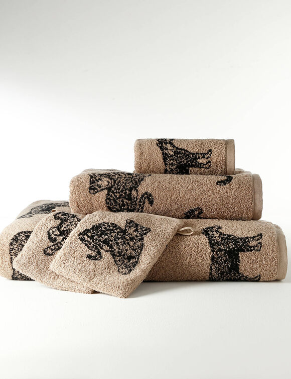 Collection serviettes de bain jacquard motif léopard 450 g/m2 (beige / noir)