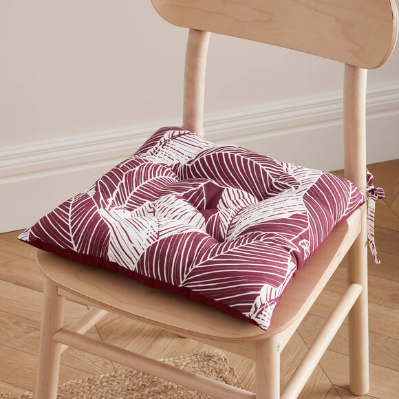 Galette de chaise carr&eacute;e imprim&eacute; feuillage - lot de 2 (bordeaux)