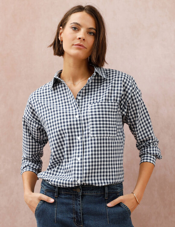 Chemise &agrave; carreaux vichy bicolore (marine / blanc)