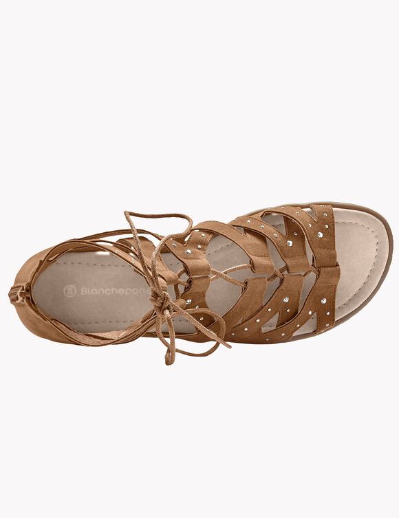 Romeinse sandalen met strasjes (beige)