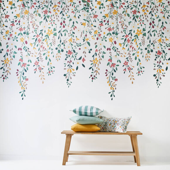 Papier peint panoramique C&eacute;leste fleuri (blanc)