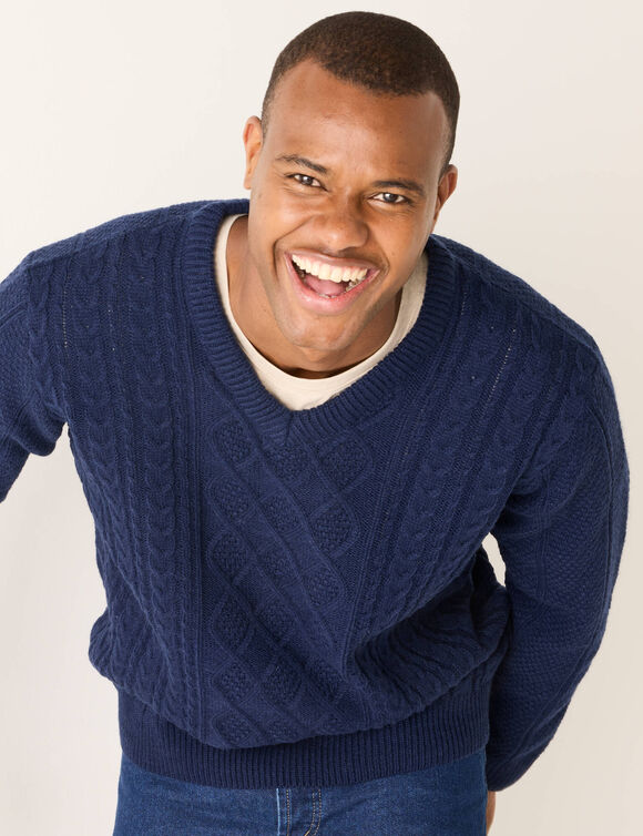 Kabeltrui met V-hals (marine)