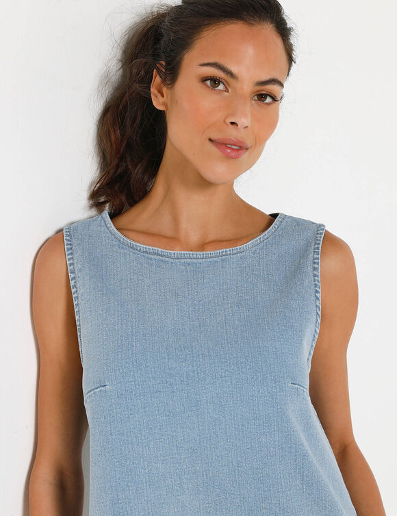 Tunique trap&egrave;ze sans manches, en jean (bleached)