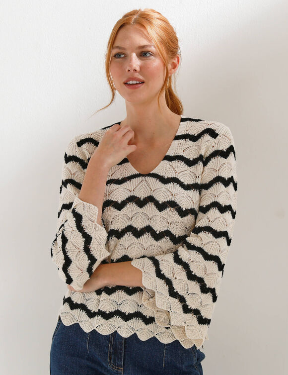 Fantasietrui, pagodemouwen (ecru / zwart)