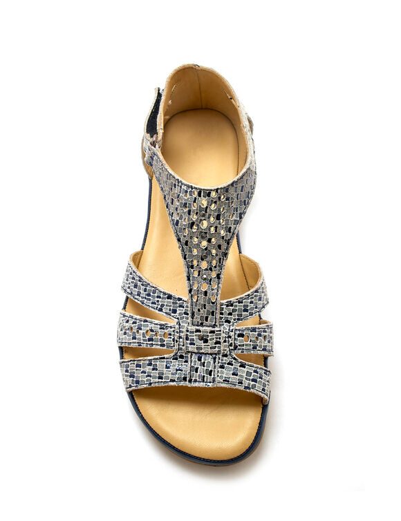 Sandales &agrave; bride en cuir ajour&eacute;, largeur confort (bleu)