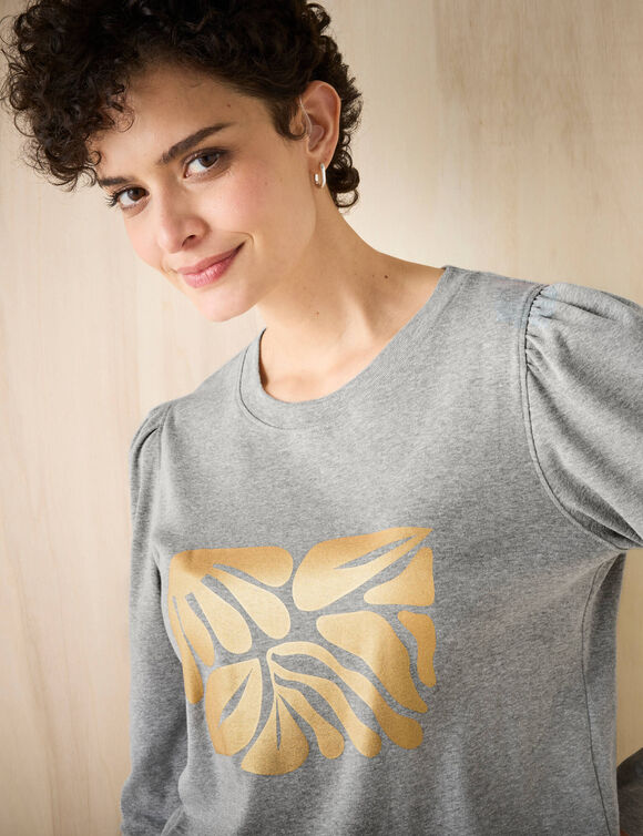 T-shirt manches longues, imprimé brillant (gris chiné)