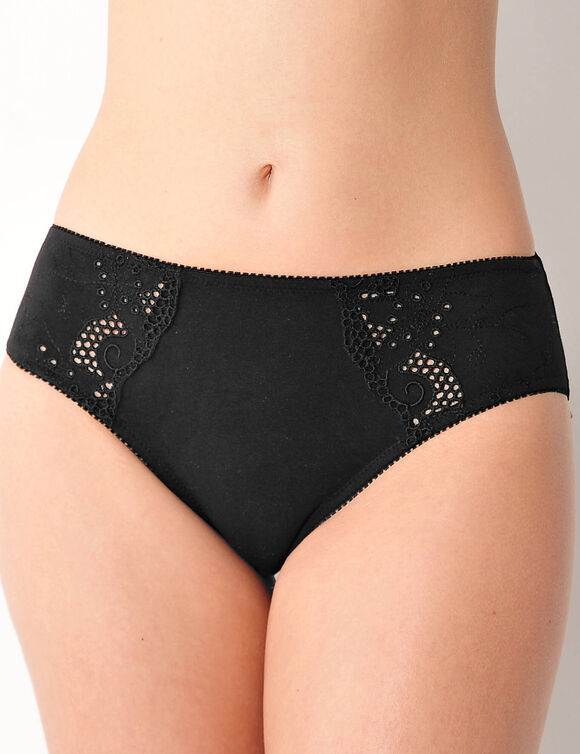 Culotte brod&eacute;e forme midi coton uni Olbia - lot de 2 (noir)