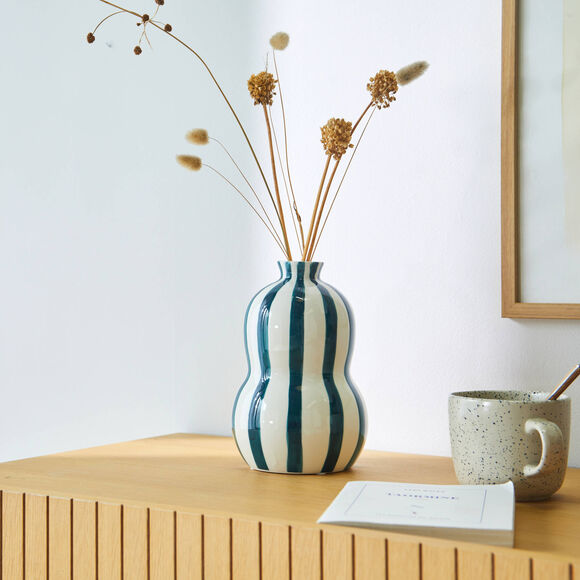 Vase gr&egrave;s ray&eacute; bleu blanc  (blanc / bleu)