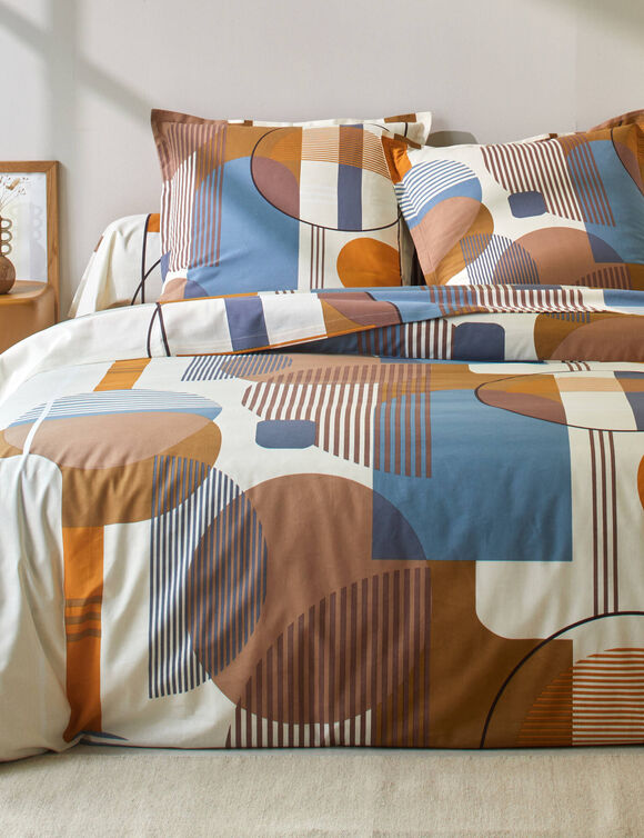 Linge de lit Geo en coton imprimé géométrique (écru)