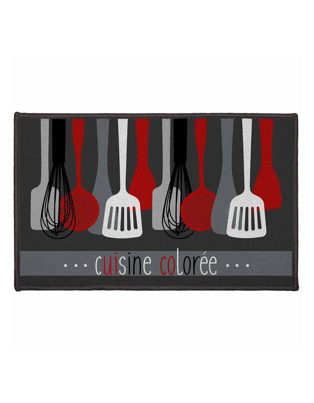 Tapis cuisine anti-poussière rectangulaire, imprimé ustensiles (imprimé)