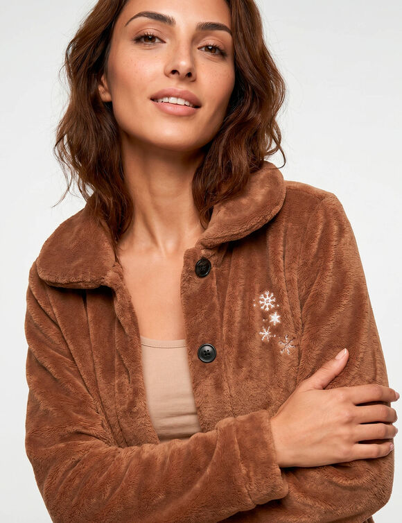 Veste polaire brod&eacute;e, col Claudine (caramel)