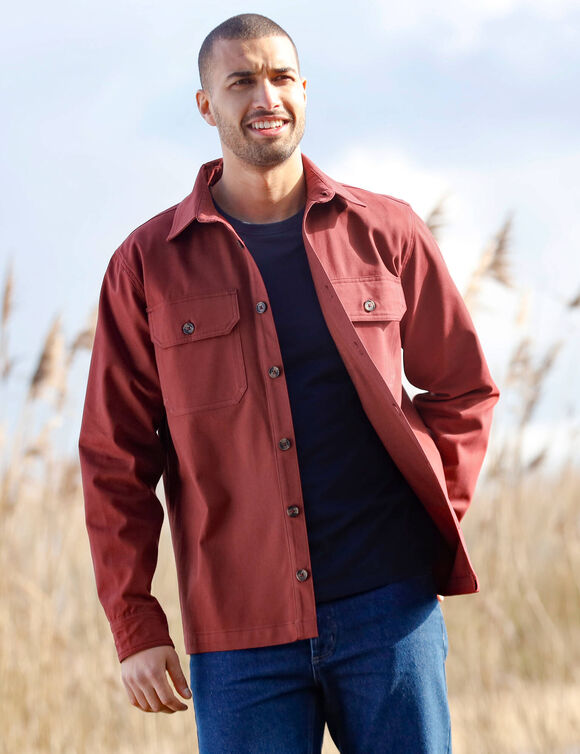Surchemise boutonnée twill toucher peau de pêche (bordeaux)