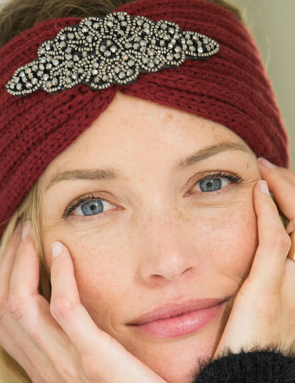 Headband en maille avec bijou (bordeaux)