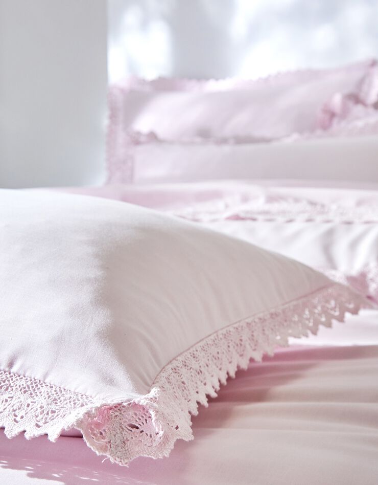 Linge de lit uni dentelle coton (lilas)