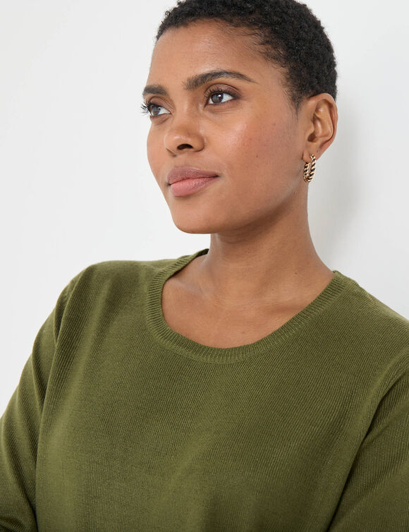 Pull col rond uni, manches longues, toucher doux (kaki)
