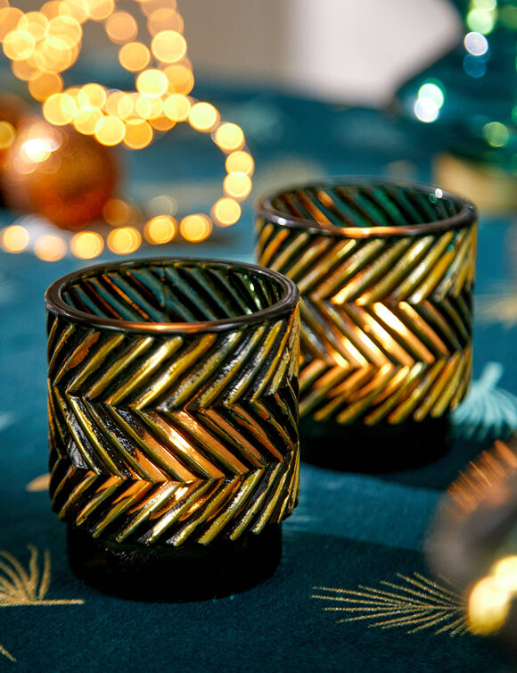 Lot de 2 photophores en verre (&eacute;meraude/dor&eacute;)