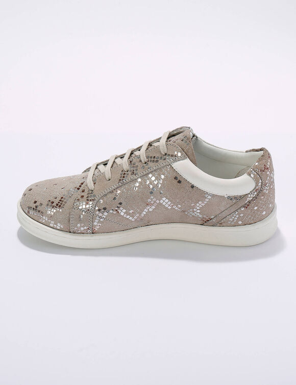 Sneakers met rits, in geperforeerd leer (GLANZEND BEIGE)