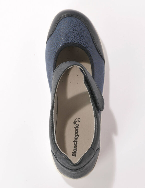 Babies tr&egrave;s grande largeur, en cuir avec empi&egrave;cements extensibles (bleu)