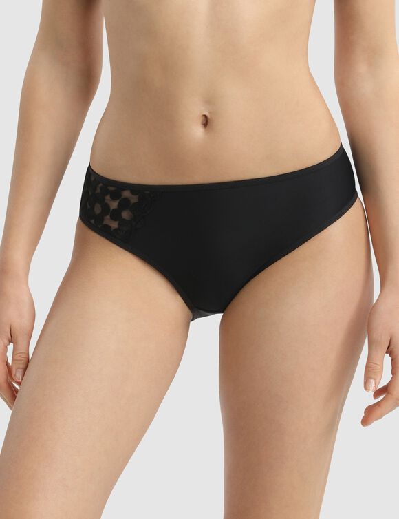 Slip Generous met bloemenborduursel opzij, in microvezel (zwart)