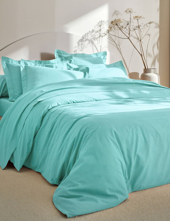 Effen bedlinnen in katoen (laguneblauw)