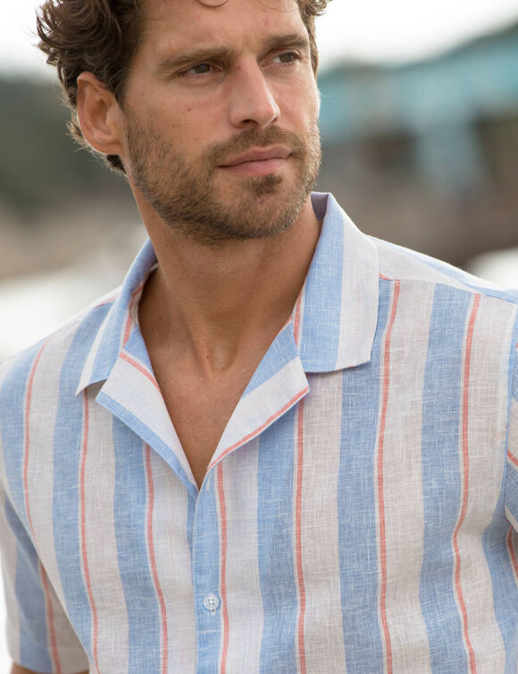 Chemise col bowling boutonnée manches courtes (bleu)