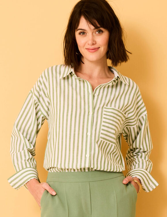 Chemise oversize rayée (blanc / vert)