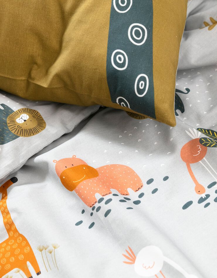 Linge de lit enfant imprimé Zoo - coton  (gris clair)