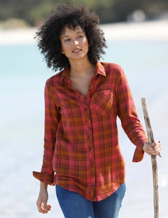 Chemise flanelle à carreaux (caramel / tomette)