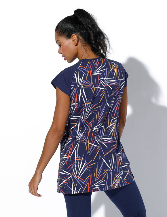 Tee-shirt imprimé encolure froncée, manches courtes (marine / multicolore)