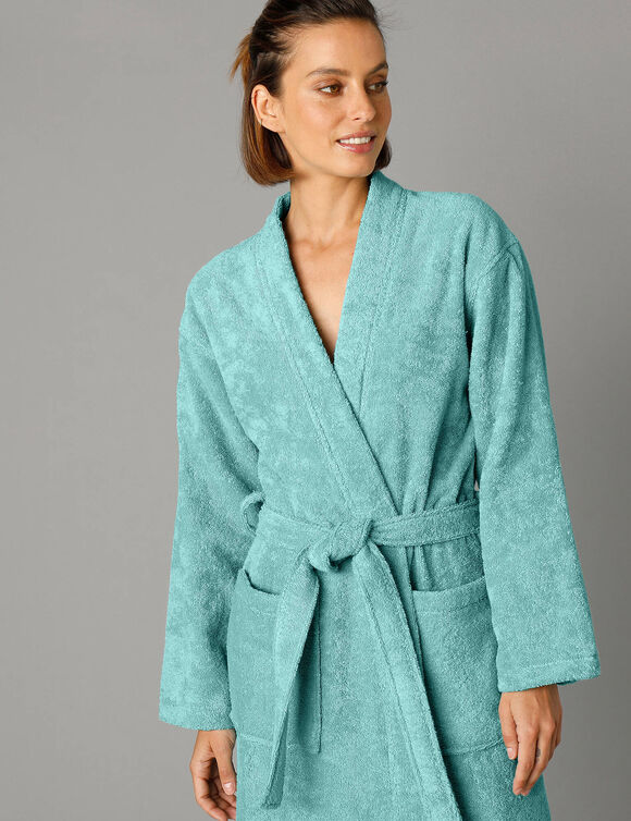 Peignoir mixte adulte col kimono éponge bouclette  (vert d'eau)