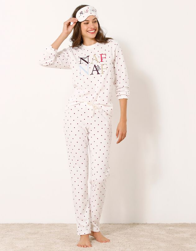 Pyjama in microfleece met stippenprint (ecru)