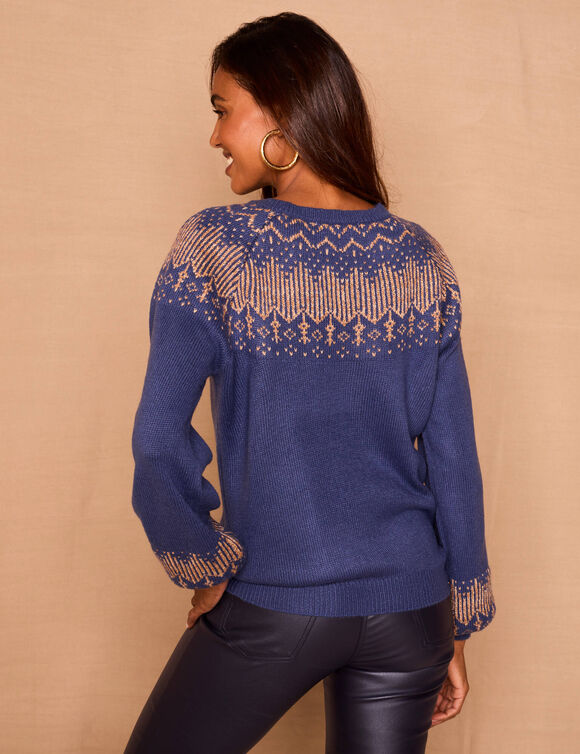 Pull jacquard cuivré (bleu nuit / cuivre)