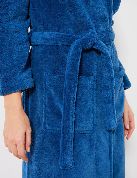 Peignoir polaire toucher peluche manches longues, longueur 130 cm  (bleu)