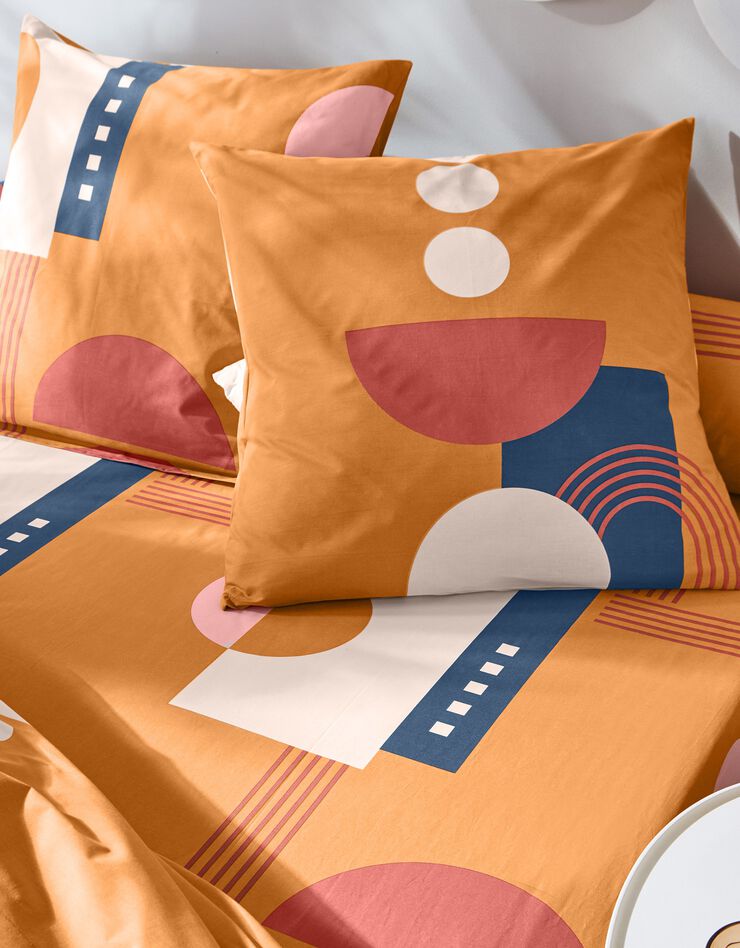 Bedlinnen Nino in katoen met geometrische print (oranje)