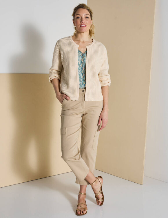 Gilet paletot manches longues, maille anglaise (beige clair)