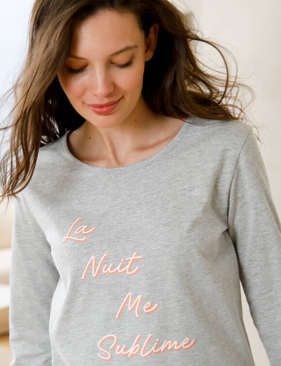 Pyjama manches longues, imprim&eacute; &laquo;sublime&raquo; (gris chin&eacute;)