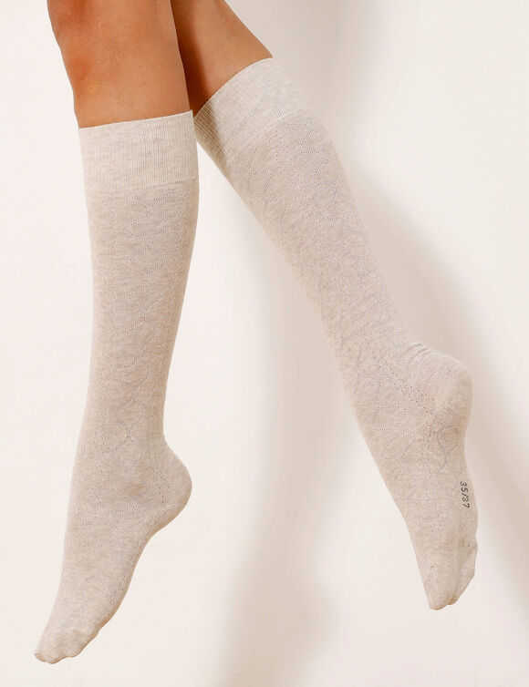 Kniekousen in effen kabeltricot - set van 2 paar (beige + antraciet)