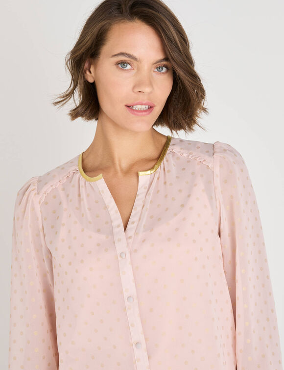 Chemisier imprimé pois doré, voile (rose poudré)