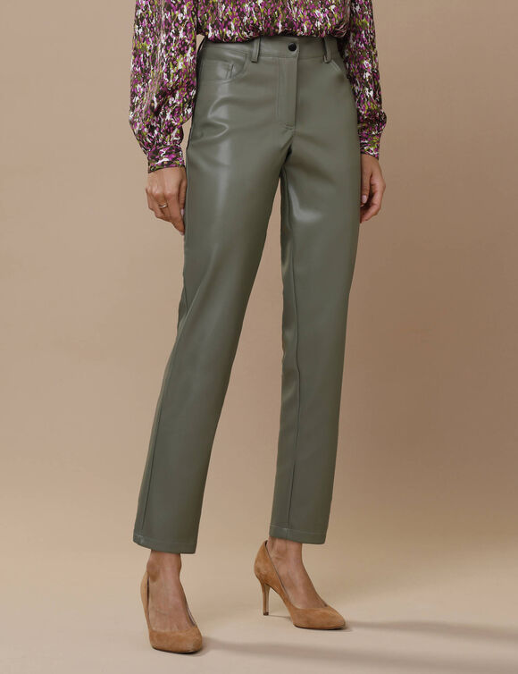 Pantalon fuselé 7/8ème, aspect cuir** (kaki)