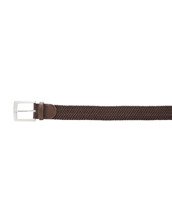 Rekbare gevlochten riem met leren details (chocolade)