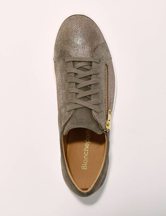 Basket zipp&eacute;e en cuir souple effet iris&eacute; - forme basse (taupe)