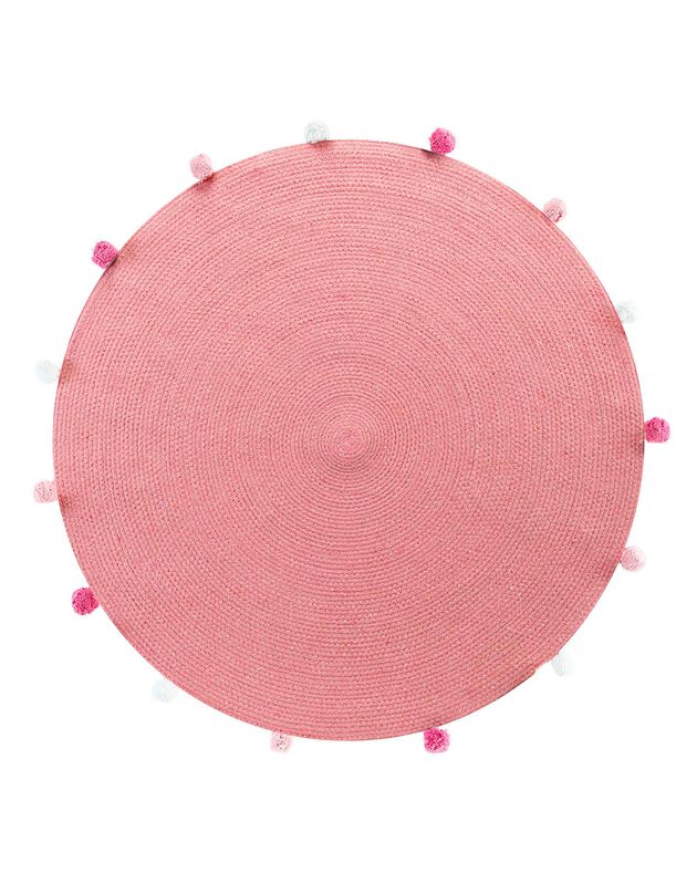 Tapis rond finition pompons rose (rose)