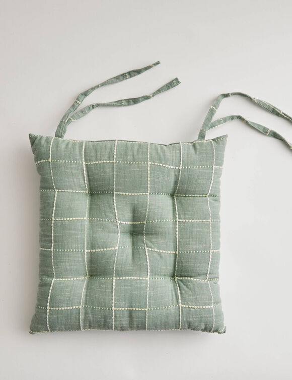 Galette de chaise carr&eacute;e &agrave; carreaux - lot de 2 (vert)